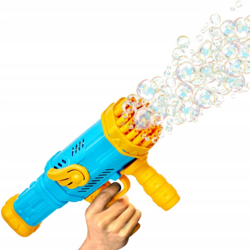 Pistol de facut baloane din sapun, Zola®, cu rezerva de lichid, 32 duze evacuare a bulelor, din plastic, 27.5 x 14.5 x 6.5 cm, albastru cu galben Pistol de facut baloane din sapun, Zola®, cu rezerva de lichid, 32 duze evacuare a bulelor, din plastic, 27.5 x 14.5 x 6.5 cm, albastru cu galben